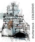 Hand drawing Image. Picture shows old ships on white. Free created image.