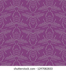 Hand drawing Insect fly Bee wings Silhouette. seamless pattern