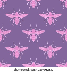 Hand drawing Insect fly Bee wings. seamless pattern