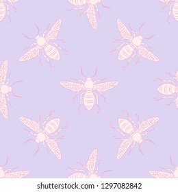 Hand drawing Insect fly Bee wings. seamless pattern