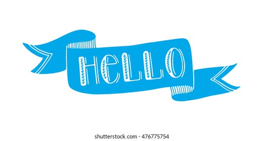 Hand drawing interjection - hello. Positive attribute.Cartoon or pop art sticker.Graphic monochrome
