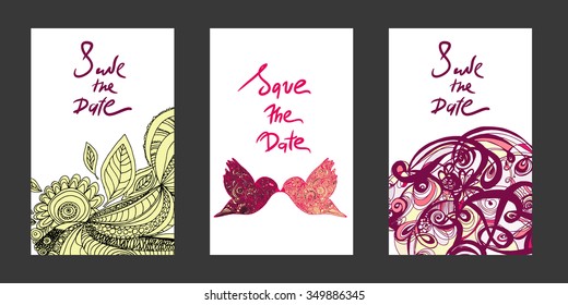 Hand drawing invitation. Decorative, abstract background.Save the date design