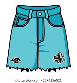 Hand Drawing of Woman’s Jeans Shorts with Casual and Trendy Details