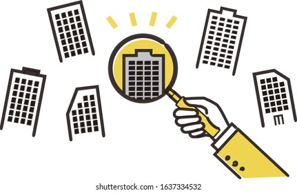 hand drawing job search image,magnifying glass,vector illustration