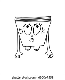 Hand drawing joyous book with his hands forward and looks surprised upward. Vector line art illustration.