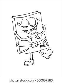 Hand drawing joyous book laughs and clings to the belly. Vector line art illustration.