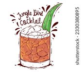Hand Drawing Jungle Bird Cocktail.  Cocktail glasses with colored sketchy style