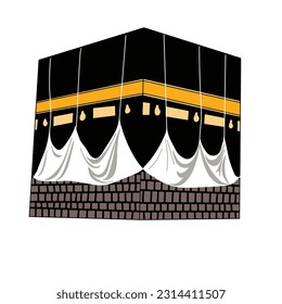 Hand drawing Kaaba of Mecca, Isolated on white background. Black and White simple line Vector Illustration for Coloring Book - Line Drawn Vector Illustration.