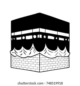 Hand drawing Kaaba of Mecca, Isolated on white background. Black and White simple line Vector Illustration for Coloring Book - Line Drawn Vector Illustration.