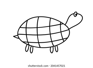 Hand drawing kids line animal turtle. Sea turtle vector design isolated on white background. Concept for icon card, baby banner poster, coloring book, scandinavian flyer.