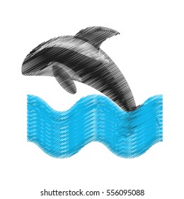 hand drawing killer whale marine wildlife species wave vector illustration eps 10