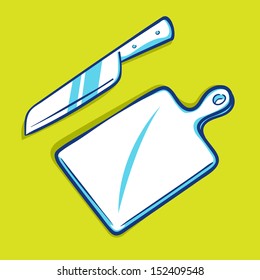 Hand drawing of a knife and cutting board, vector illustration