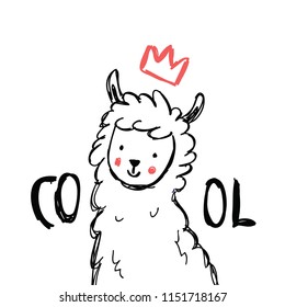Hand drawing lama face illustration vector. Trendy scandinavian vector illustration. Perfect for kids apparel,fabric, textile, nursery decoration,wrapping paper