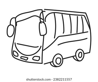 hand drawing, large passenger bus. coloring book with black linear outline. vector icon for website, application.
