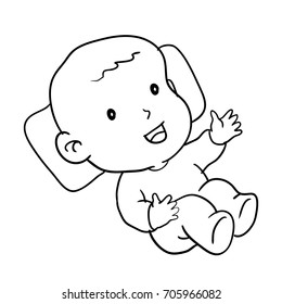 Hand drawing of  laughing baby isolated on white background. Black and White simple line Vector Illustration for Coloring Book - Line Drawn Vector