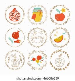 Hand drawing laurels and round frames design for Jewish New Year Rosh Hashana holiday