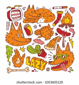 hand drawing lazy fox club doodle vector illustration collection 