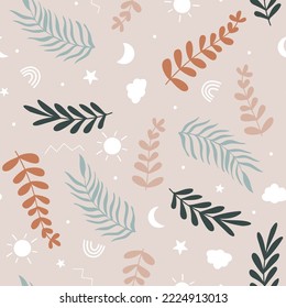 Hand drawing leaf and sky icons seamless pattern vector illustration design. Vector illustration design for fashion fabrics, textile graphics, and prints.
