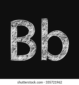 Hand drawing letter B. Sketch. On black background. Blue print.
