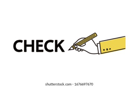 letra de dibujo manual "cheque",lápiz de retención,ilustración vectorial