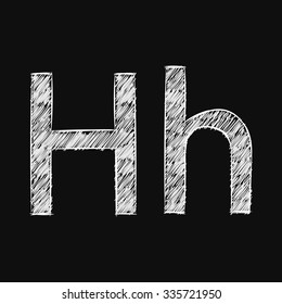 Hand drawing letter H. Sketch. On black background. Blue print.
