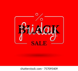 Hand drawing lettering Black Friday in black and white colors on red background.