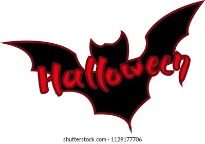 Hand drawing lettering on the theme of Halloween with a silhouette of a bat.