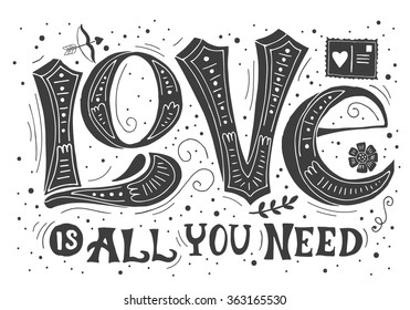 Hand drawing lettering for Valentine's day. Greeting card design. Isolated vector illustration