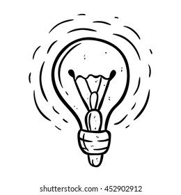 Hand drawing light bulb with outline on white background