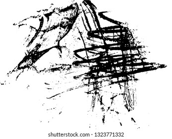 Hand drawing. Light Distressed Background. Ink Print Distress Background. Grunge Texture. Simple abstract black and white drawing. Expressive drawing. Abstract Overlay Texture. 