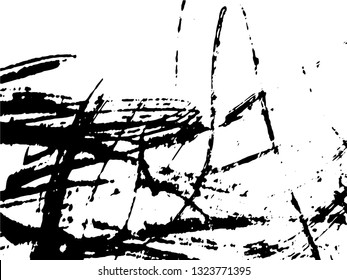 Hand drawing. Light Distressed Background. Ink Print Distress Background. Grunge Texture. Simple abstract black and white drawing. Expressive drawing. Abstract Overlay Texture. 