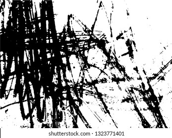 Hand drawing. Light Distressed Background. Ink Print Distress Background. Grunge Texture. Simple abstract black and white drawing. Expressive drawing. Abstract Overlay Texture. 