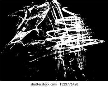 Hand drawing. Light Distressed Background. Ink Print Distress Background. Grunge Texture. Simple abstract black and white drawing. Expressive drawing. Abstract Overlay Texture. 