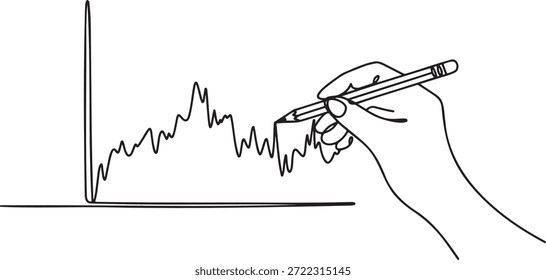 Dibujo a mano gráfico de línea con lápiz. Análisis de datos de negocio y visualización del progreso financiero. Ilustración conceptual de crecimiento, altibajos en las tendencias del mercado, educación o métricas de rendimiento.