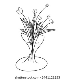 Hand drawing line of flower vase design vector graphic illustration