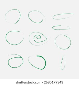 Línea de dibujo a mano Círculos verdes Marcado Resaltado Recordatorio conjunto de bocetos ilustraciones
