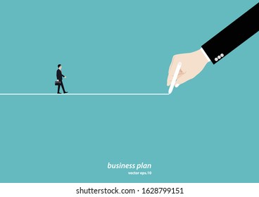 Hand drawing a line leading to business success goal. Creating path to success. Career, Leadership, Achievement, Vector illustration flat design