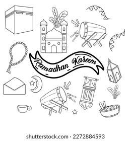 Hand drawing line of Ramadan doodle design collection