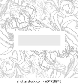Hand drawing linear  flower composition with lilies on white background. 
In the minimalist style