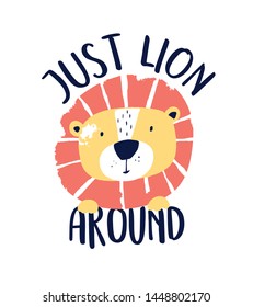 Hand drawing lion head and slogan vector illustration .