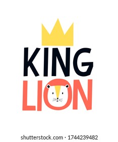 Hand drawing lion print design with slogan. Vector illustration design for fashion fabrics, textile graphics, prints.	