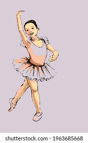 Hand drawing of a little ballerina in ballet tutu . EPS 10 