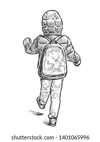 Hand drawing of a little kid striding for a walk