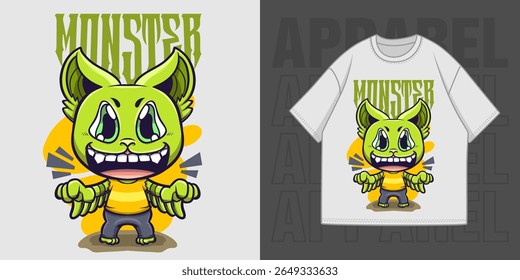 DESENHO MANUAL PEQUENO MONSTRO ILUSTRAÇÃO T-SHIRT VESTUÁRIO DESIGN DE IMPRESSÃO