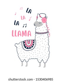 Hand drawing llama and slogan vector.