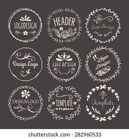 Hand Drawing Logo Design With Round Floral Elements