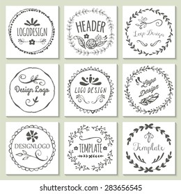 Hand Drawing Logo Design With Wreath And Floral Elements