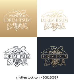 Hand drawing logo designes of cocoa beans. Vector illustration