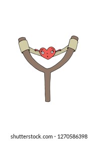 Hand drawing love slingshot illustration. Cute cartoon drawing converted into vector.