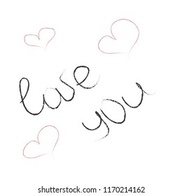 hand drawing love you, heart, vector illustration isolated on white background.